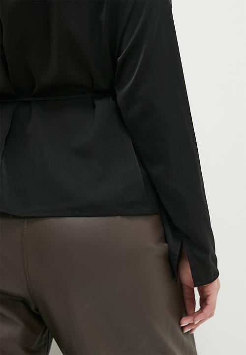 edit - Draped twill blouse - black
