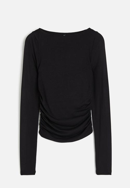 H&M - Gathered jersey top - black
