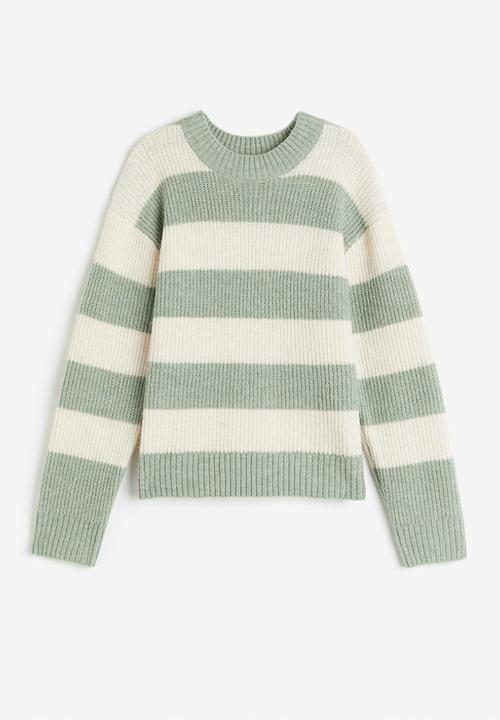 H&M - Rib-knit jumper - dusty green/striped