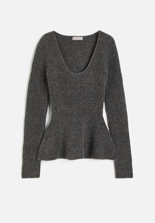 H&M - Rib-knit peplum top - grey