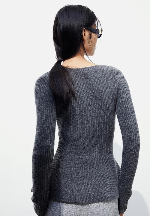H&M - Rib-knit peplum top - grey