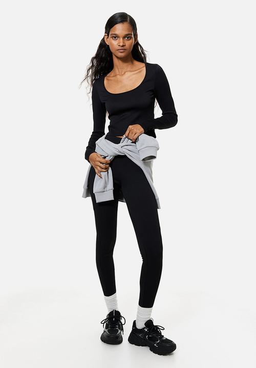H&M - Cropped jersey top - black