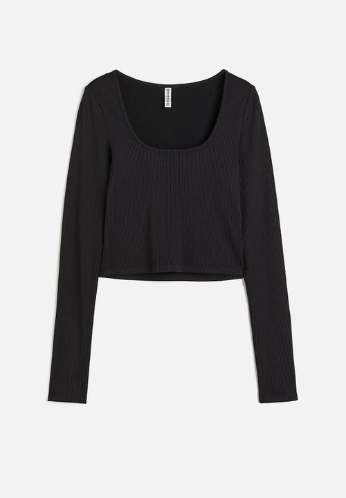 H&M - Cropped jersey top - black