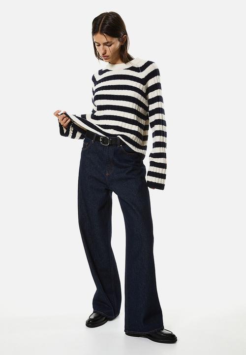 H&M - Rib-knit jumper - navy blue striped