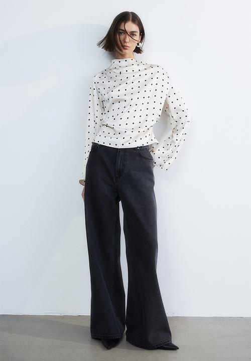 H&M - Satin blouse - white/spotted