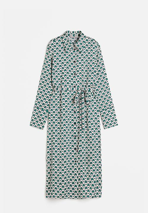H&M - Tie-belt shirt dress - green/patterned