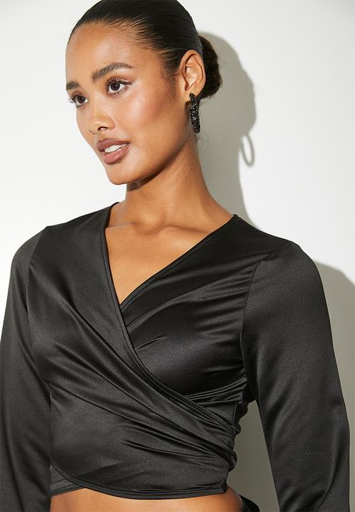 VELVET - Satin wrap blouse - black