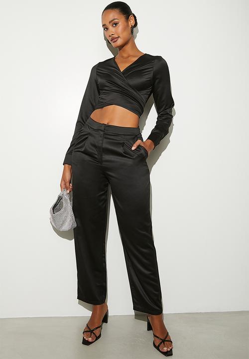 VELVET - Satin wrap blouse - black