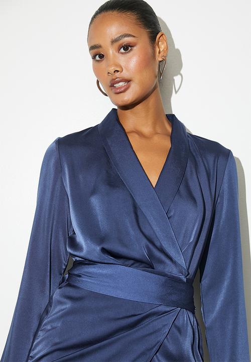 VELVET - Satin wrap mini dress - medieval blue