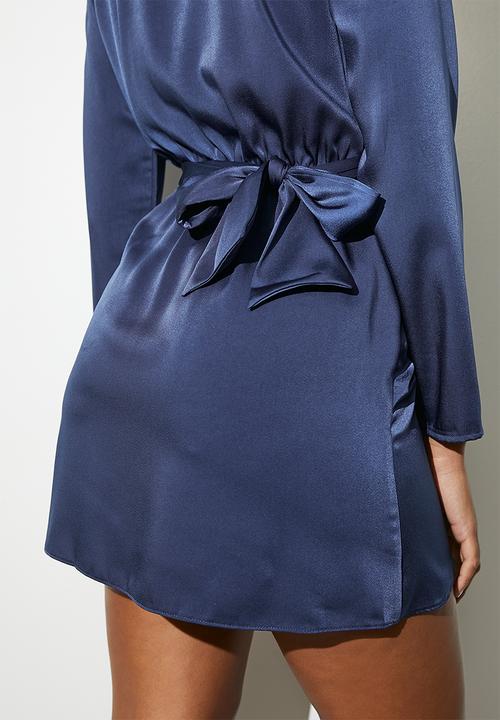 VELVET - Satin wrap mini dress - medieval blue