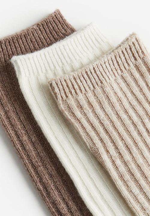 H&M - 3-pack socks - dark beige/white/beige