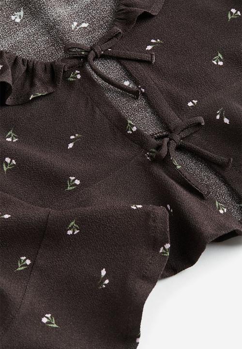H&M - Tie-front blouse - dark brown floral