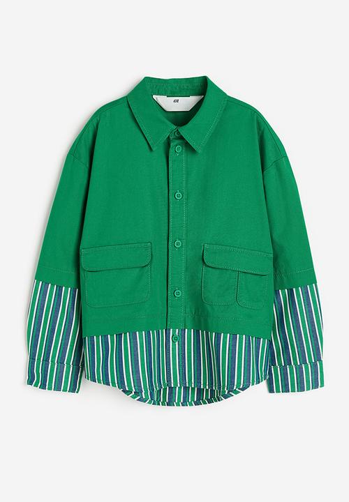 H&M - Oversized poplin overshirt - green striped