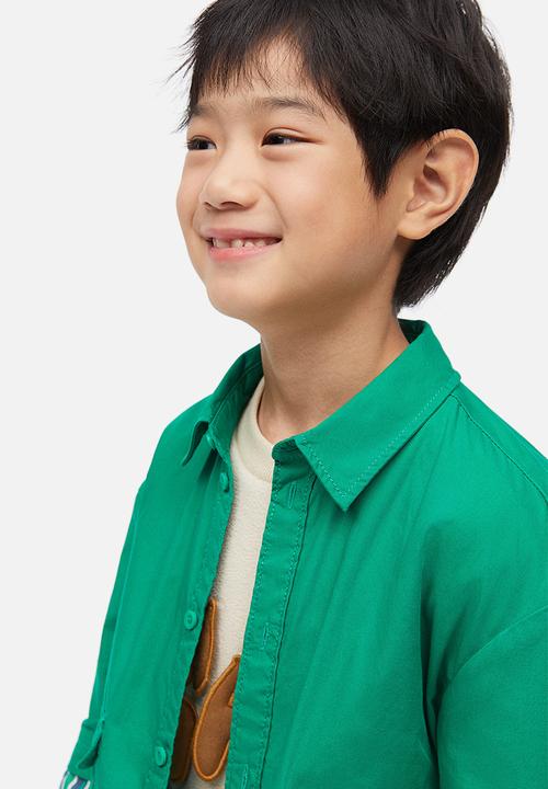 H&M - Oversized poplin overshirt - green striped