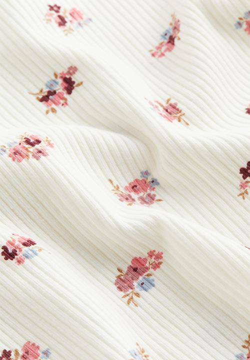 H&M - Frill-trimmed ribbed top - white floral