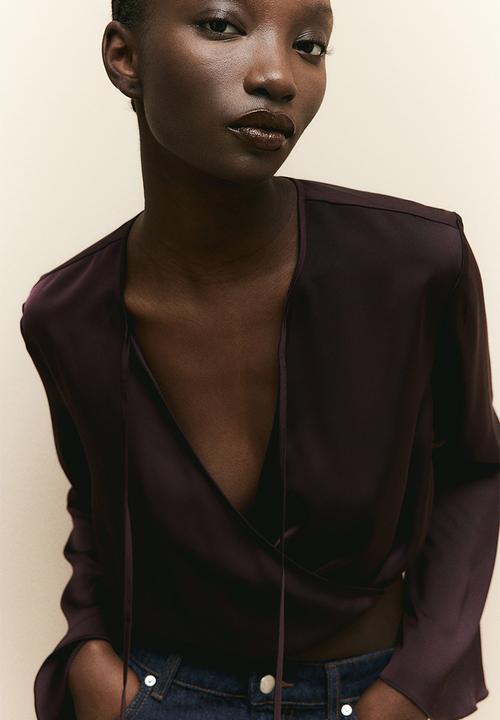 H&M - Cropped wrap blouse - burgundy