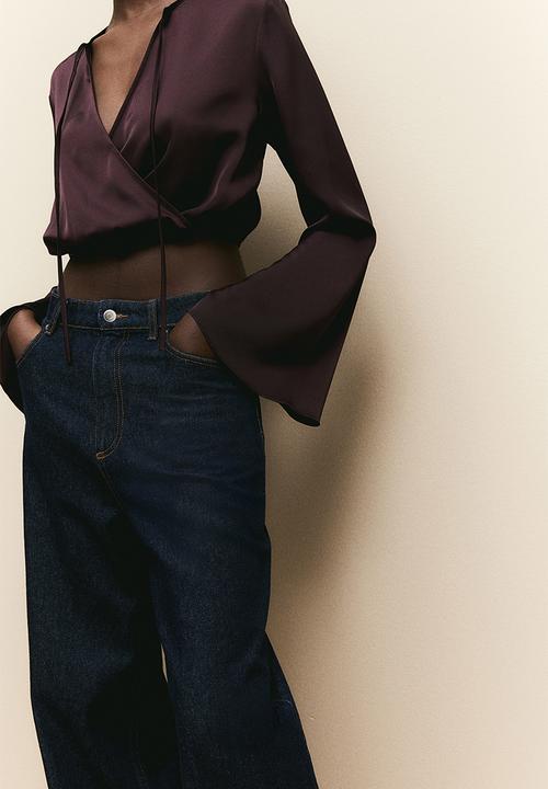 H&M - Cropped wrap blouse - burgundy