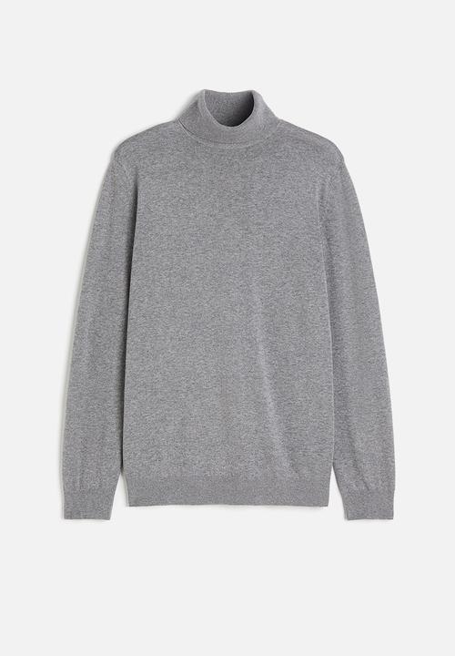 H&M - Slim fit fine-knit polo-neck jumper - grey marl