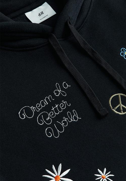 H&M - Loose fit printed hoodie - black/dream