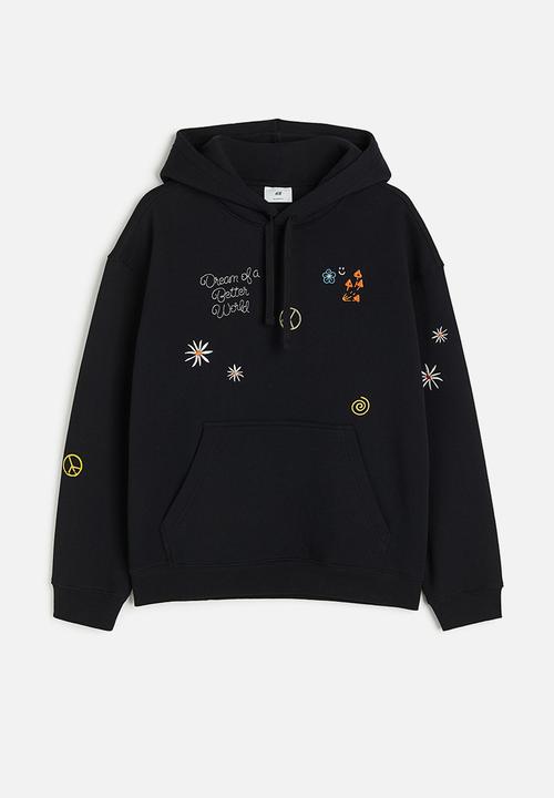 H&M - Loose fit printed hoodie - black/dream