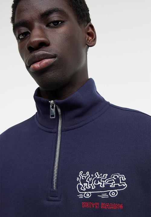 H&M - Relaxed fit zip-top sweatshirt - dark blue/keith haring