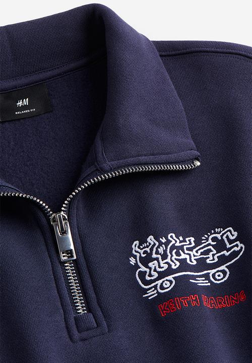 H&M - Relaxed fit zip-top sweatshirt - dark blue/keith haring