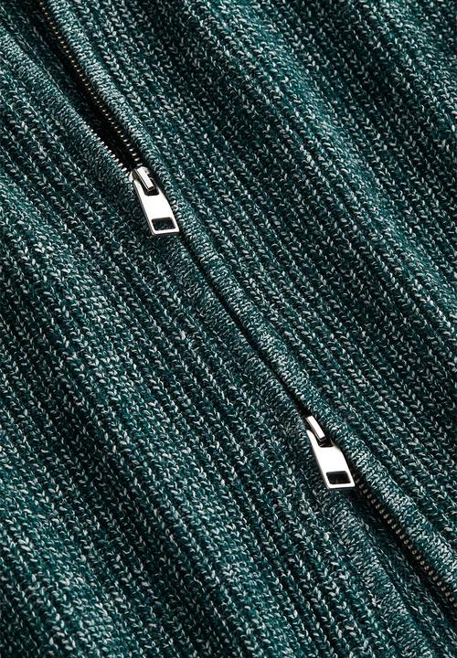 H&M - Regular fit zip-through cardigan - dark green marl 