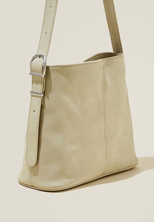 Rubi - Bentley bucket cross body bag- light stone faux suede