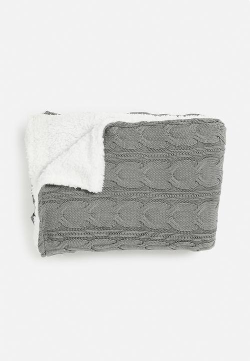 Sixth Floor - Knitted Sherpa Throw - Charcoal