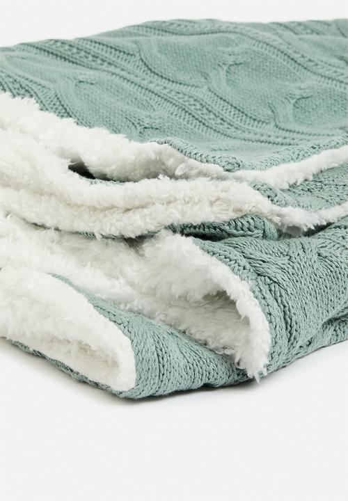 Sixth Floor - Knitted Sherpa Throw - Soft Blue