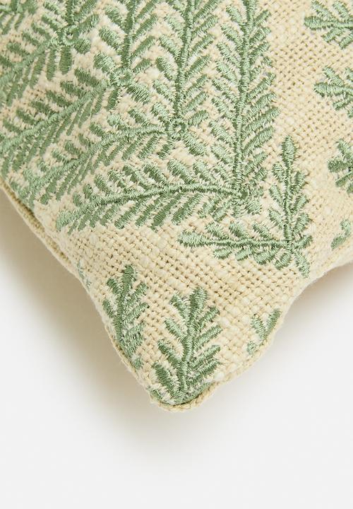 Sixth Floor - Fern embroidered cushion cover - green