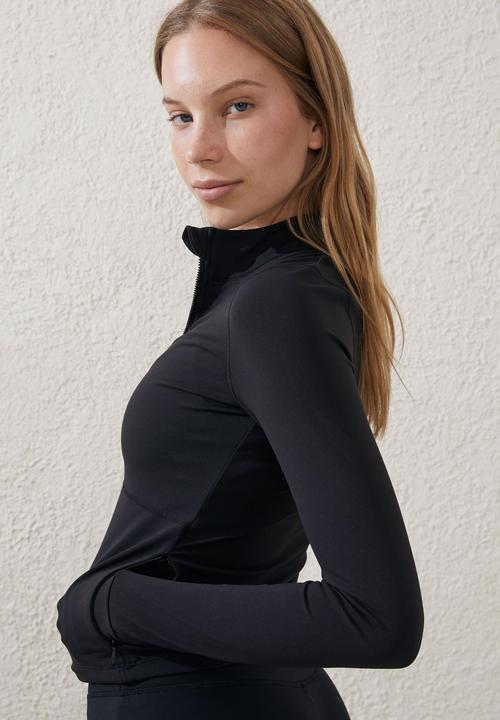 Cotton On - Active Core Zip Through Long Sleeve - Black