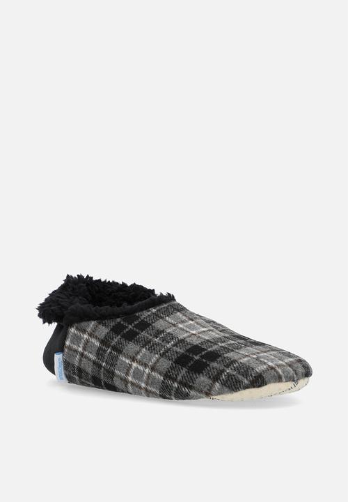 snoozies!® - Mens Flannel Plaids with CB Heel - grey