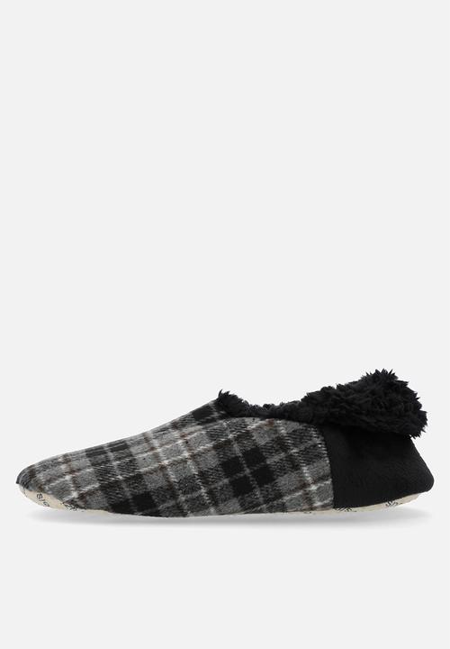 snoozies!® - Mens Flannel Plaids with CB Heel - grey