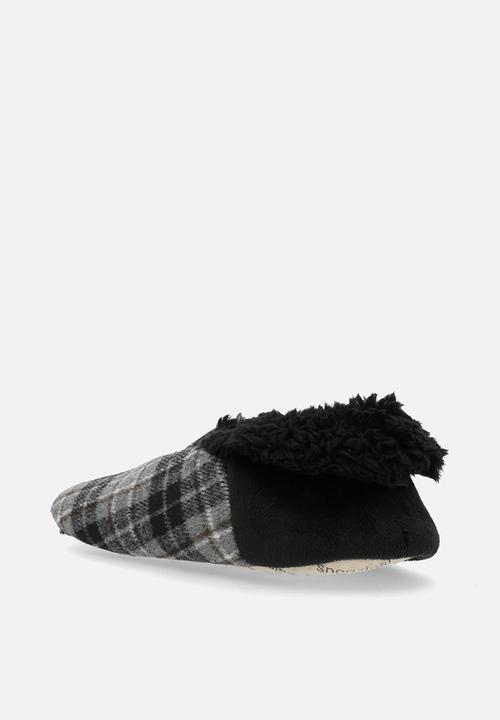 snoozies!® - Mens Flannel Plaids with CB Heel - grey