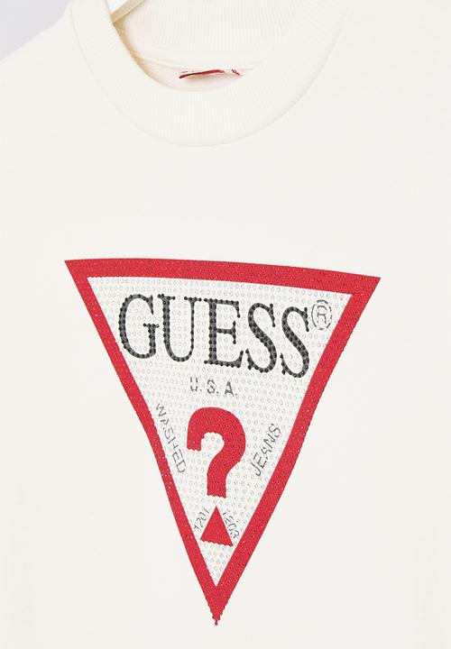 GUESS - French terry long sleeve dress - cream white