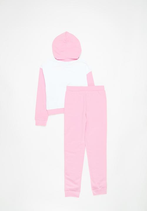 GUESS - Set long sleeve active top+active pants - white & pink 