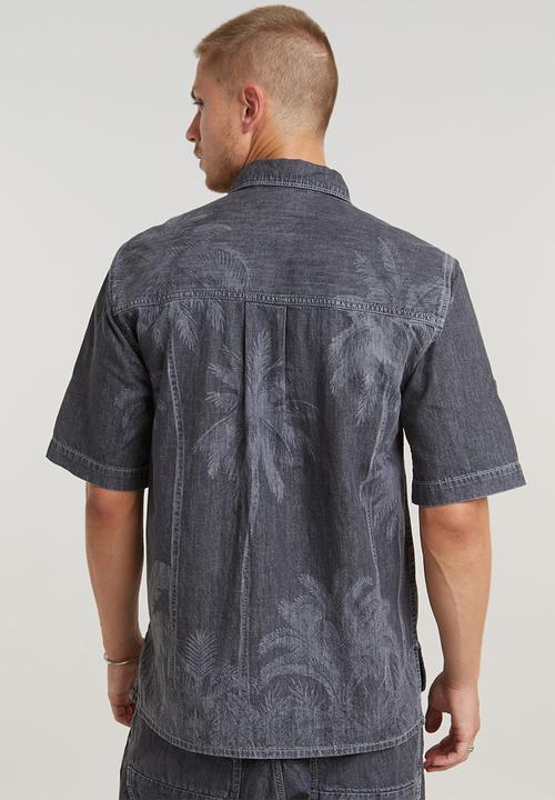 G-STAR - Slanted double pocket regular shirt s\sLt wt kala black denim - faded acero grey