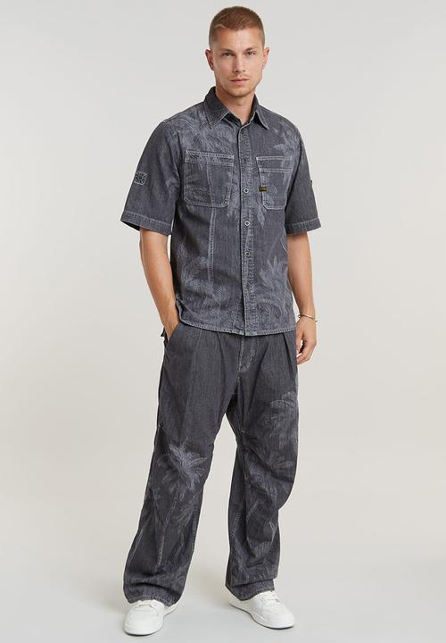 G-STAR - Slanted double pocket regular shirt s\sLt wt kala black denim - faded acero grey