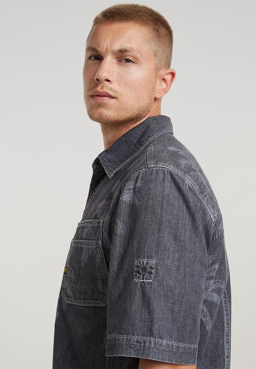 G-STAR - Slanted double pocket regular shirt s\sLt wt kala black denim - faded acero grey