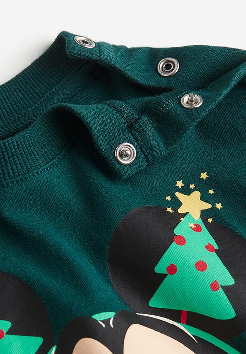 H&M - 2 piece cotton set - dark green mickey mouse