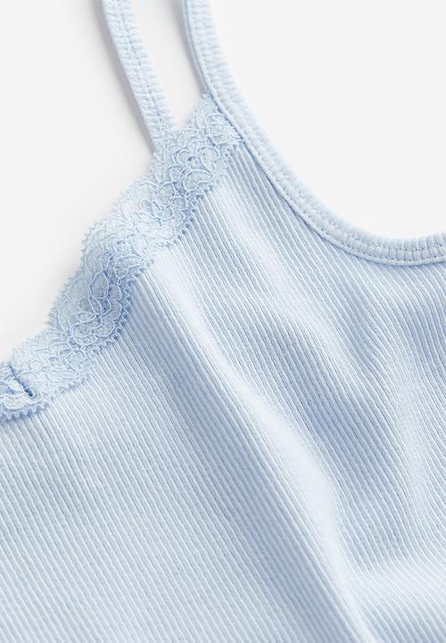 H&M - Lace-trimmed strappy top - light blue
