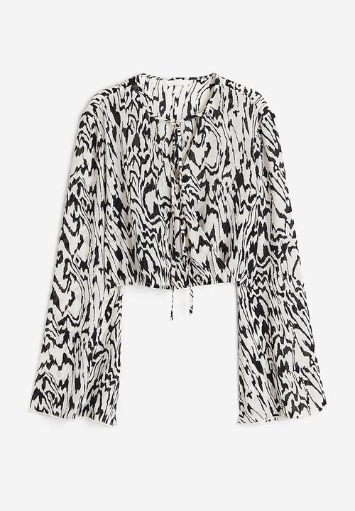 H&M - Cropped wrap blouse - cream/patterned