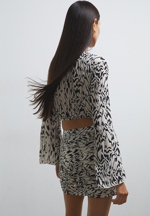 H&M - Cropped wrap blouse - cream/patterned