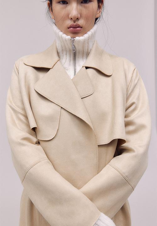 H&M - Imitation suede trenchcoat - light beige