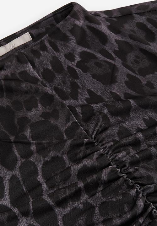 H&M - Gathered jersey dress - black & leopard print