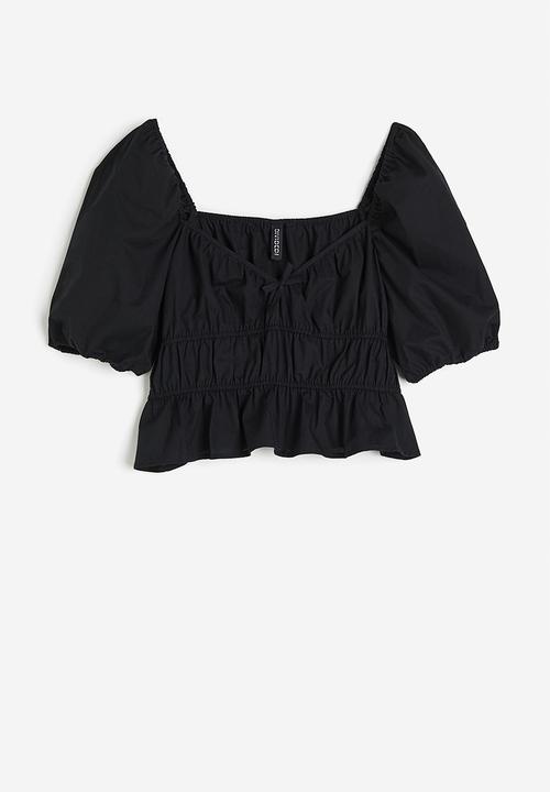 H&M - Gathered cotton blouse - black
