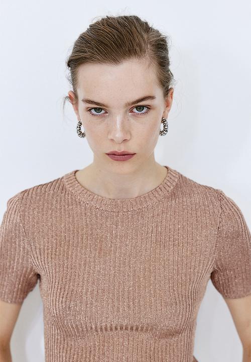 H&M - Metallic rib-knit top - bronze