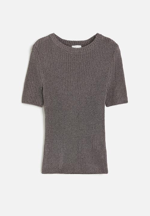H&M - Metallic rib-knit top - grey & silver-coloured