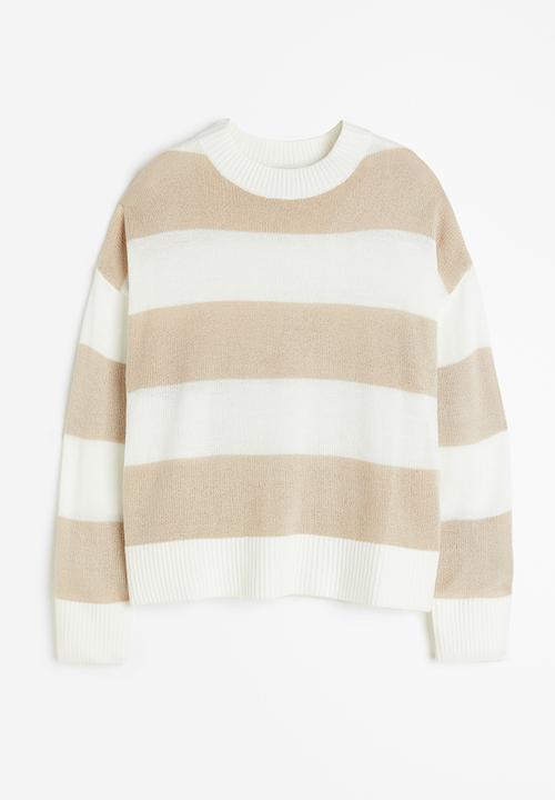 H&M - Jacquard-knit jumper - light beige & striped
